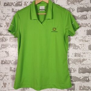 Nike Golf John Deere Polo Shirt Womens Medium Green Dri-FIT V-Neck Short Sleeve